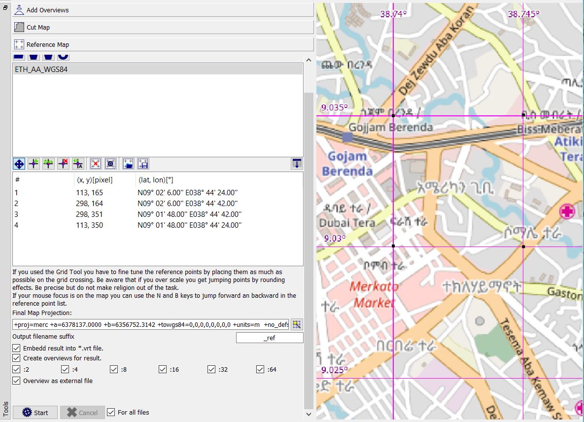 Reference tool with referenced map