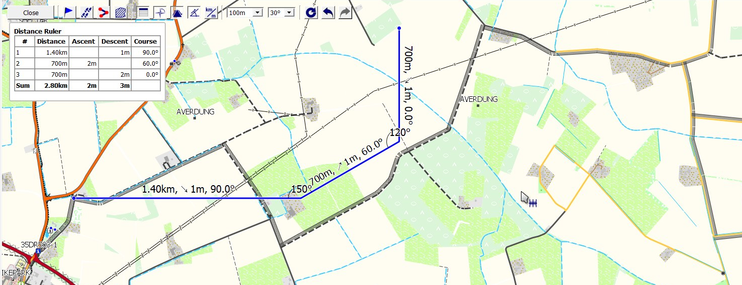 Ruler with fixed distances and angles